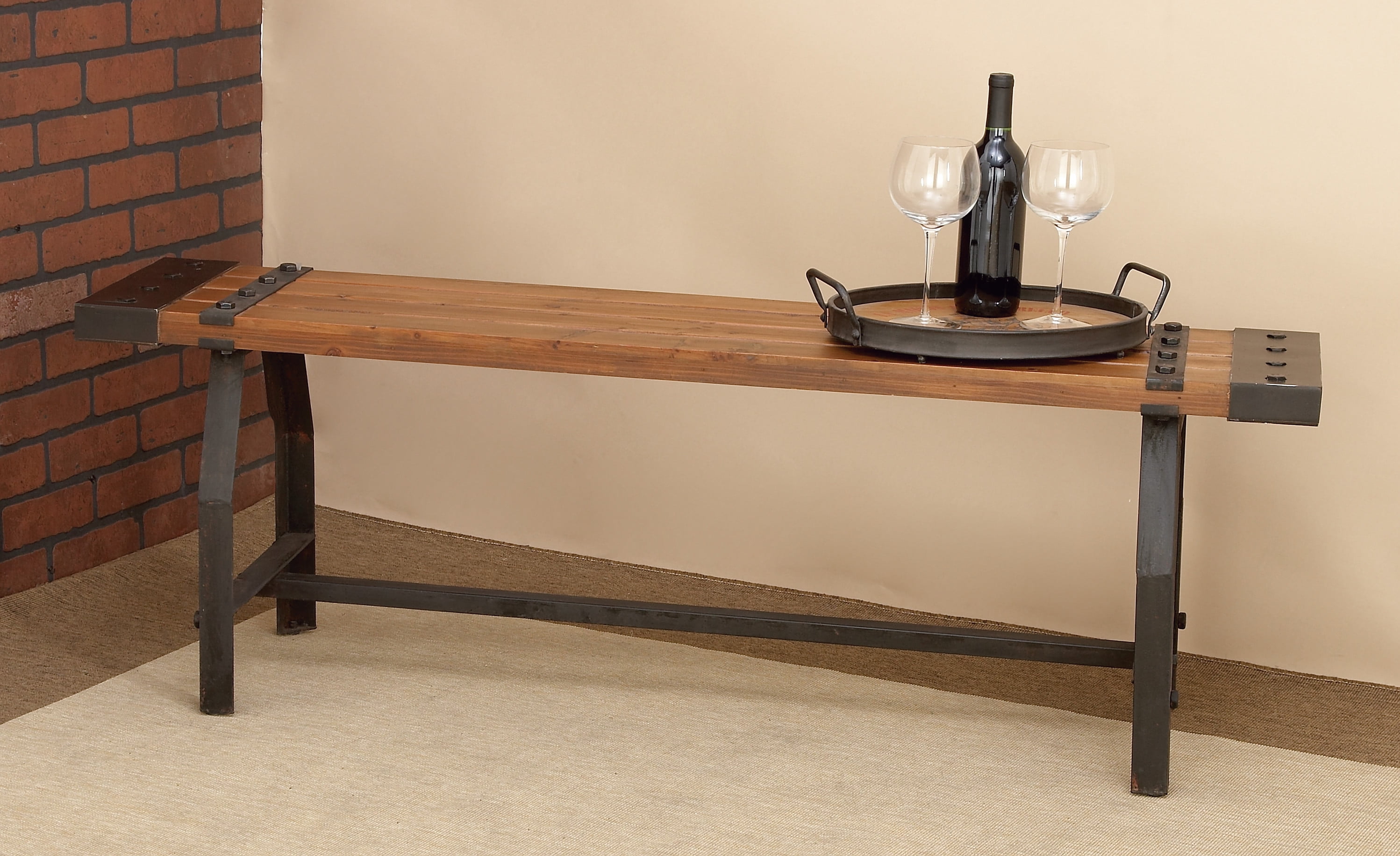 Black Metal And Wood Entryway Bench Decmode - 55” x 18” Industrial Black Metal & Brown Wood Bench - Walmart