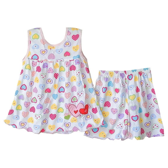 ZACPNCV Baby Girls 2 Piece Outfits Summer Short Set Sleeveless Bow Knot Dresses and Shorts Cute Clothes for Toddler Girls Multicolor 1-2 Years