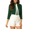 thumbnail image 1 of CAMISA DE BOTONES CON CUELLO DE LAZO Y MANGA 3/4 PARA MUJERES ELEGANTE Y DE TRABAJO EN COLOR VERDE OSCURO TAMAÑO M, 1 of 6