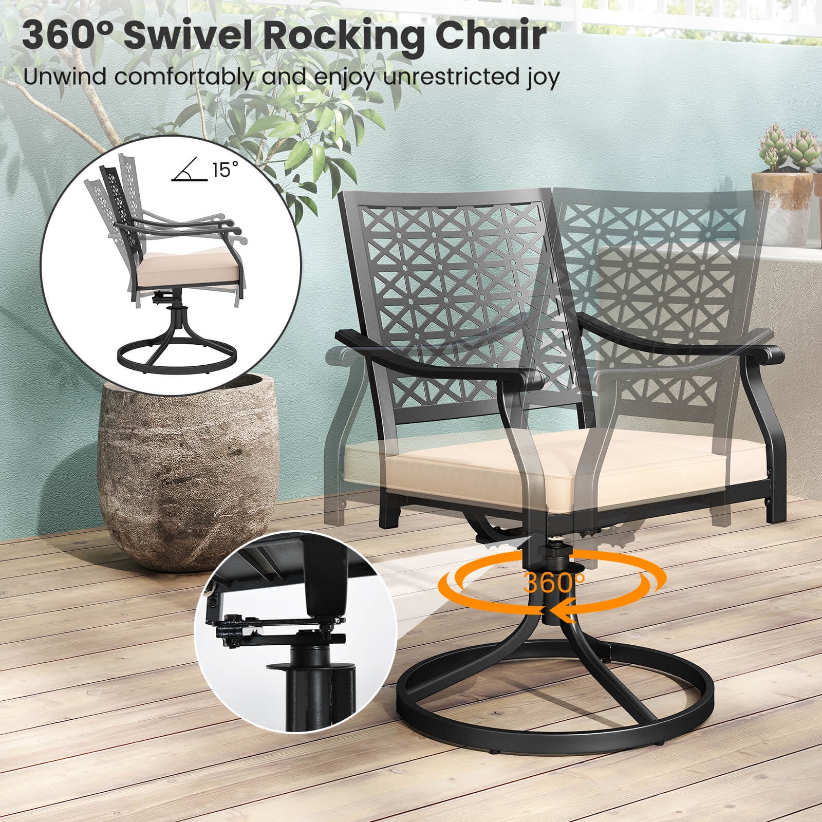 Costway 4 PCS Outdoor Swivel Chairs Patio Dining Chairs with Padded Cushions High Back Beige