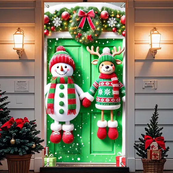 hengsof Christmas Door Cover Banner Decorations Santa Claus Door Cover Holiday Wall Backdrop for Winter Front Porch Banners Indoor Outdoor Christmas Party Decor 35x71 inch