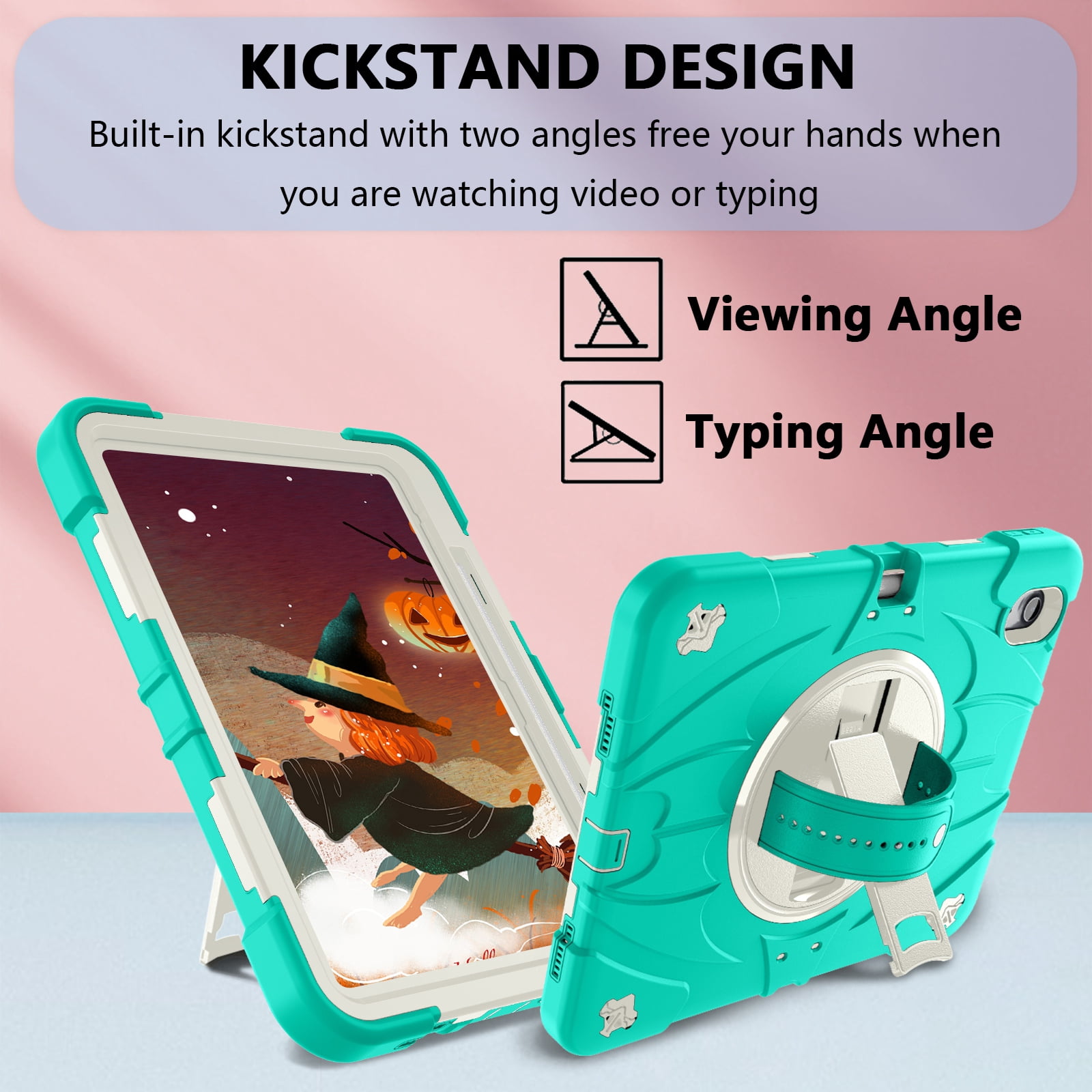 ELEHOLD Case for Apple iPad 10th Gen, Heavy Duty Shockproof Case with Pencil Holder/Stand/Hand Strap/Shoulder Belt, Rugged Protective Cover for Boys Girls,Mint