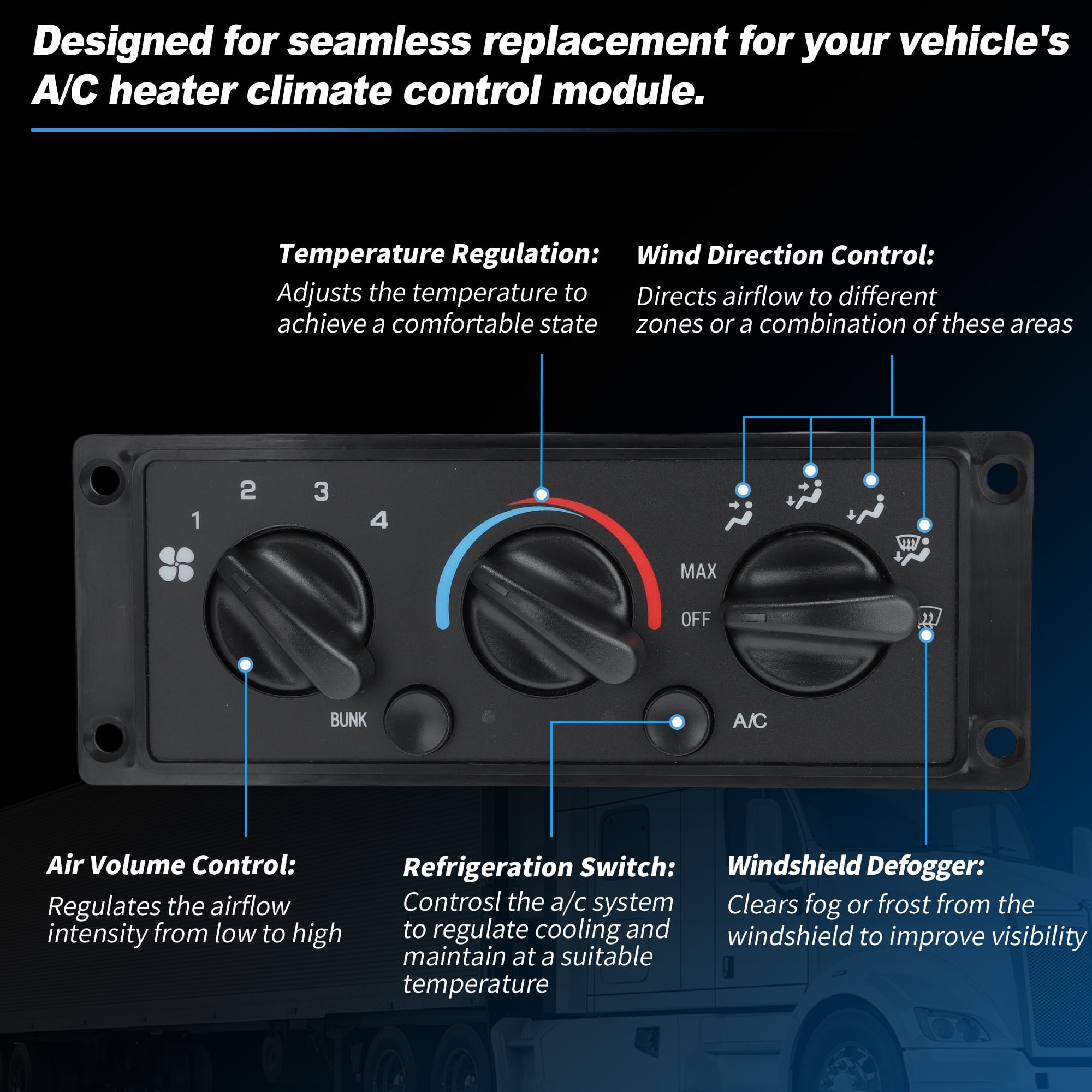 3518703C93 HVAC A/C Heater Climate Control Switch Panel Module for International 9200 9400 9900 5600I HX515 HX620 2000-2021 for CAT CT660 2011-2020