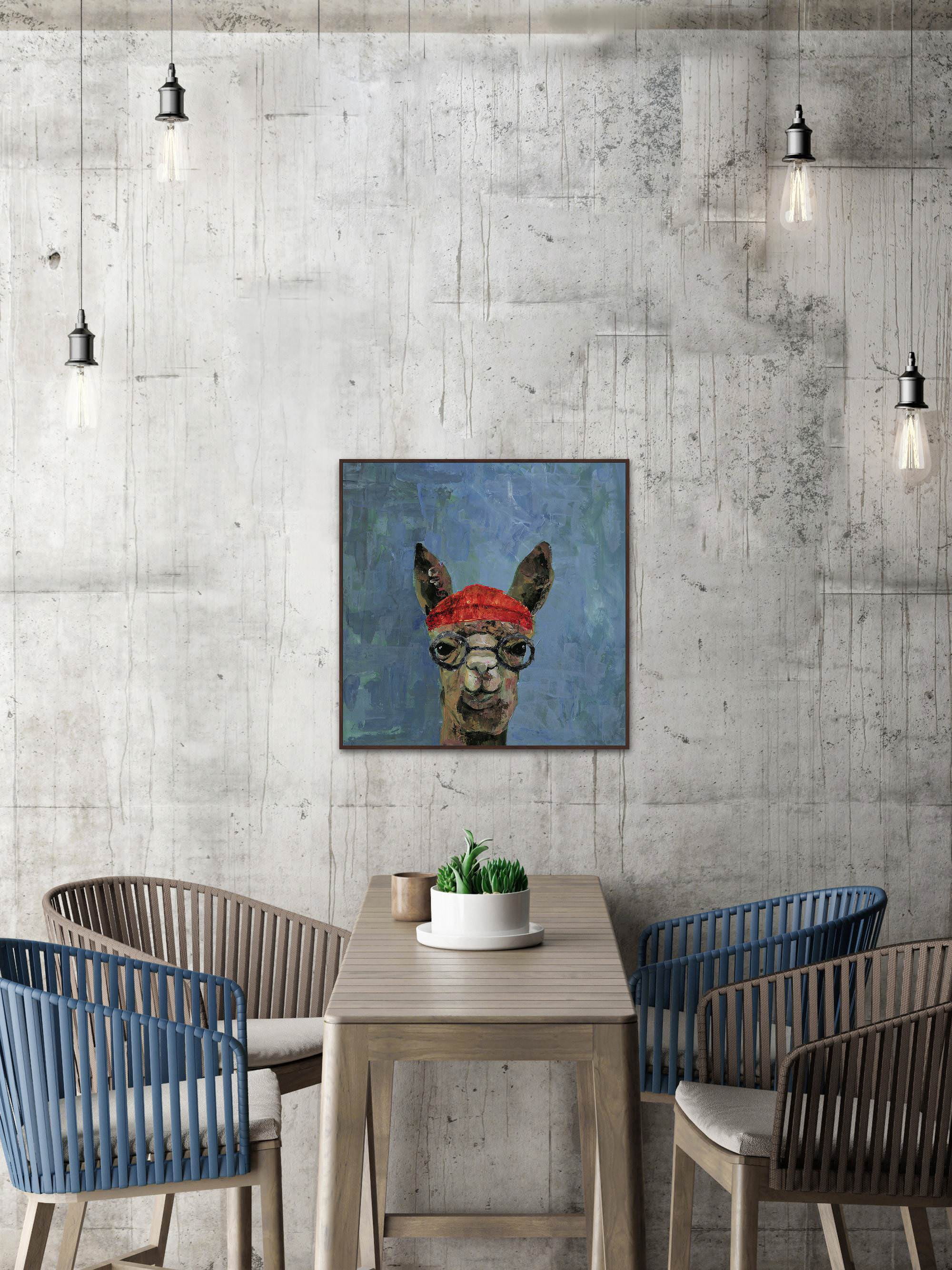 Hipster Llama Floater Framed Painting Print on Canvas