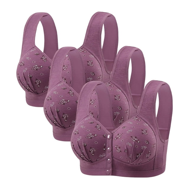 Posijego Women's Front Closure Bra 3 Pack Push up Wireless Bra Full Coverage Support Breathable Everyday Bras