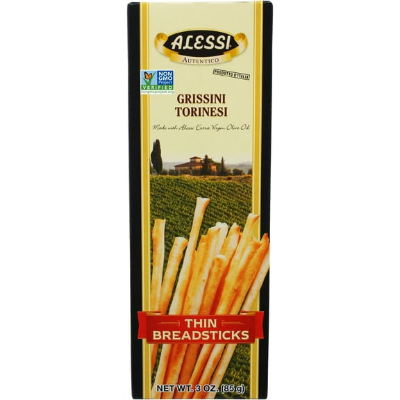 Alessi Grissini Torinesi Thin Non-GMO Breadsticks, 3 oz, Pack of 2
