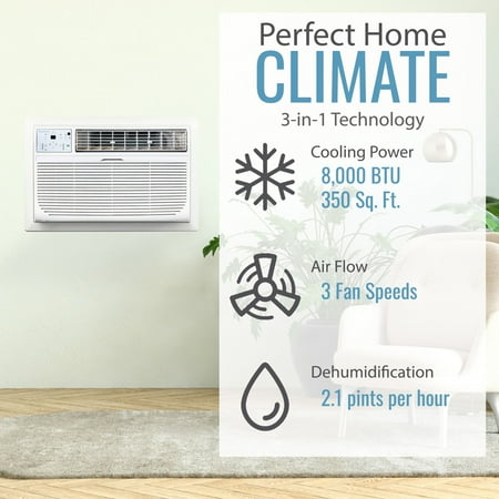 Keystone - 8,000 BTU 115V Through-the-Wall Air Conditioner with Follow Me LCD Remote Control - White