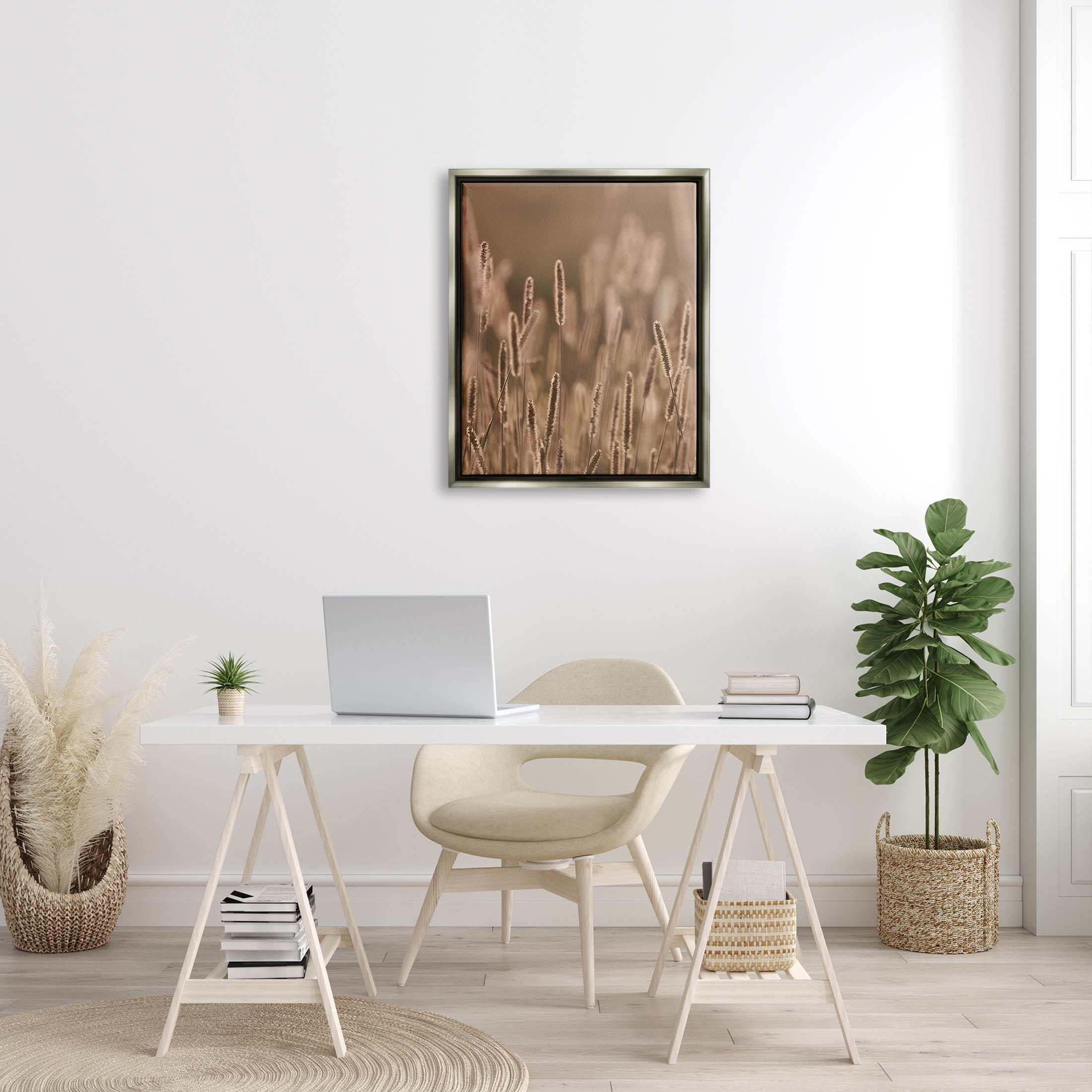 Rural Wheat Field Nature Botanical & Floral Photograph Luster Gray Framed Art Print Wall Art