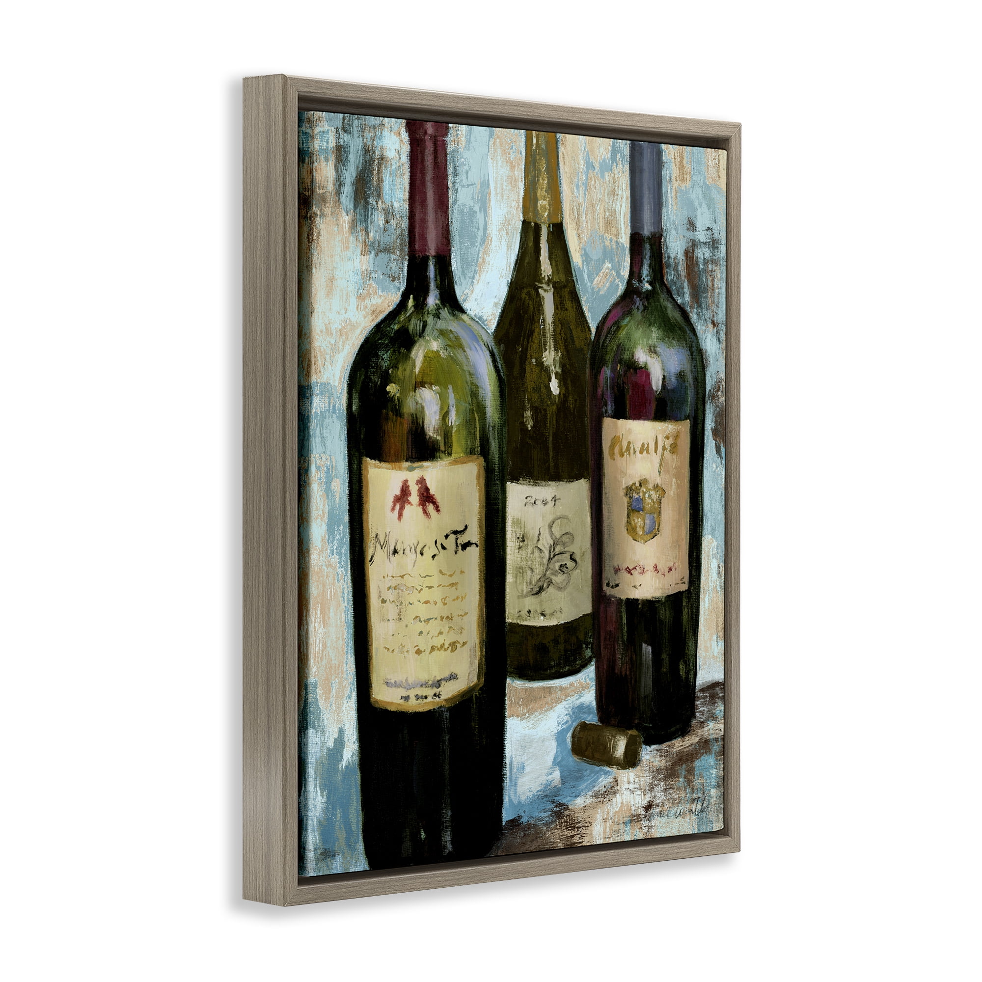 Stupell Industries Labeled Wine Bottle Trio Brown Framed Floater Canvas Wall Art, design by Lanie Loreth
