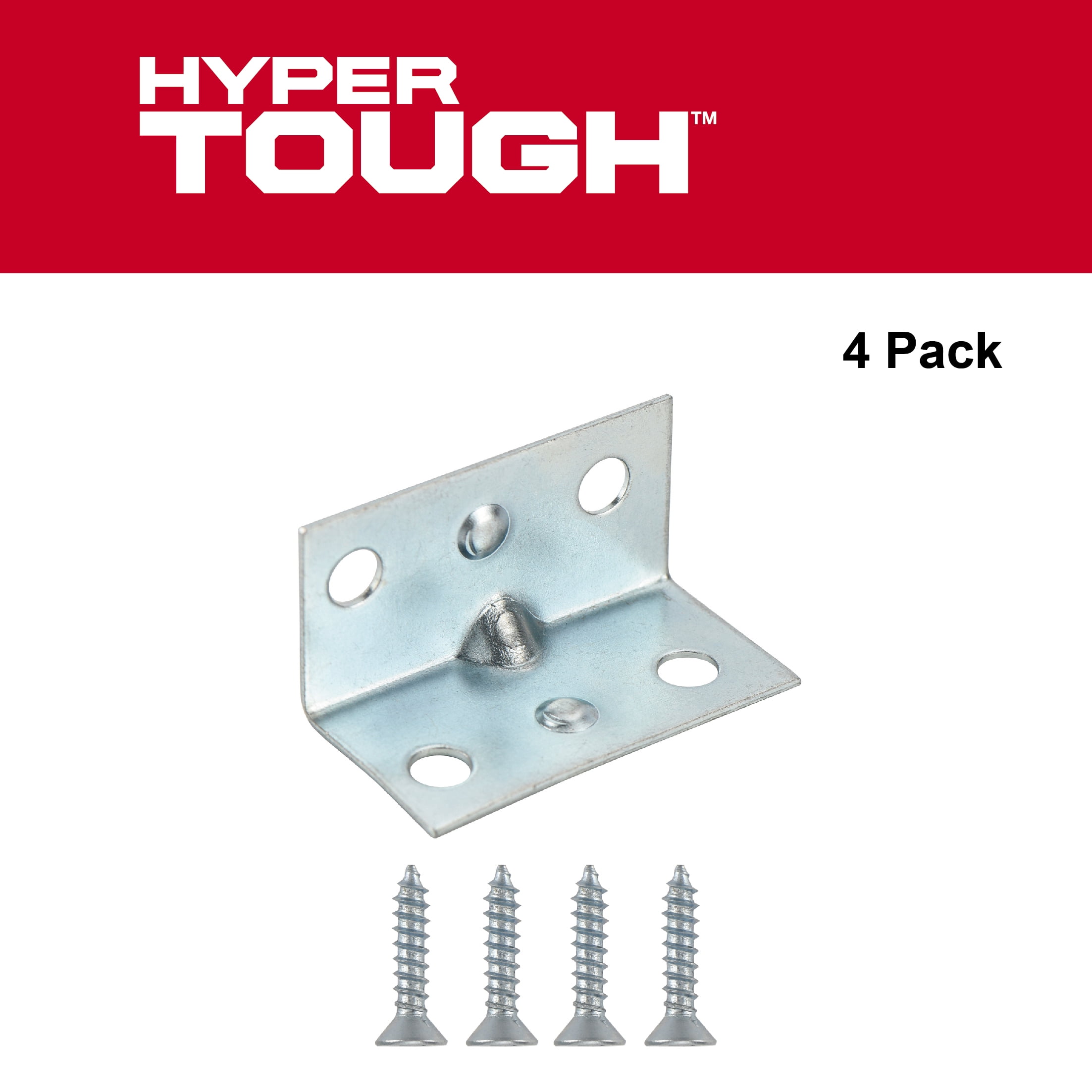 Hyper Tough 1-1/2 x 1-1/2 inch New Inside Corner Brace, Steel, Zinc Plated (4 Pack),mounting hardware included