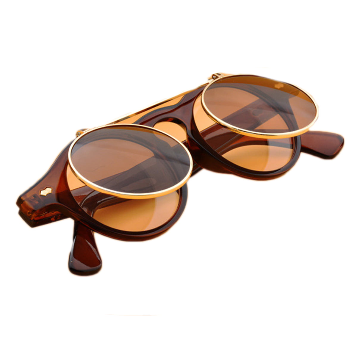 STEAMPUNK BROWN GOGGLES FLIP UP SUNGLASSES TOP QUALITY RETRO VINTAGE MENS WOMENS 