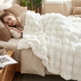 thumbnail image 2 of JONIYEAR Extra Large Soft Fuzzy Bubble Faux Rabbit Fur Bed Blanket Queen Size 80" x 90", Decorative Big Thick Warm Fluffy Blanket for Winter, Luxury Cute Cozy Shaggy Comfy Furry Blankets, Cream White, 2 of 10
