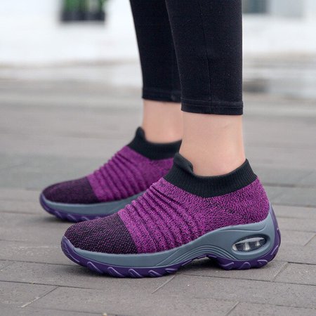 

Women Wedges Shoes New Mesh Breathable Knit Ladies Shoes Mix Colors Sneaker Soft Platform Slip On Women s Vulcanize Shoes