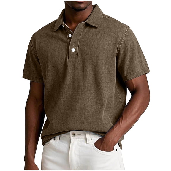 MYAOYI Men's Big Vintage Washed Jean Polo Shirt Classic Collar Button Placket Casual Golf Shirt