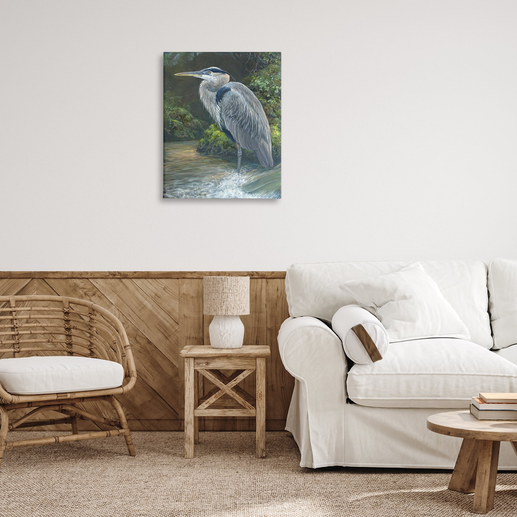 Stupell Industries Blue Heron at Water's Edge Animals Painting Wrapped Canvas Art Print Wall Art, 24 x 30