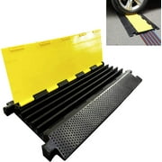 Reliancer 5 Channel Rubber Cable Protector Ramp Traffic Speed Bump 18000lbs Capacity Heavy Duty Cable Protective Cover Ramp Driveway Hose Cord Track Protector Wires Concealer w/Flip-Open Top Cover
