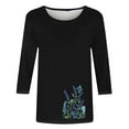 thumbnail image 4 of CYMMPU 3/4 Sleeve Crew Neck Blouses for Women Dressy Casual Tunic Tops Fall Fashion Shirts Floral Printed Loose Fit Spring Tops Lightweight Basic T-Shirts Black L, 4 of 4