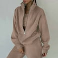 thumbnail image 5 of Kixjoy Matching Sets Women Clothing Plus Size Casual Long Sleeve Sweatsuits Full Zip Warm Elastic Waist Pant Sets Plain Winter Womens Clothing, Khaki M, 5 of 6