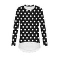 thumbnail image 5 of aohooy Shirts Kids Girls Polka Dot Long Sleeve Crewneck Tunic Lace Trim Hem Trendy Blouses Cute Fall Pullover Loose Soft Tops Black,8-9Years, 5 of 6