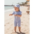 thumbnail image 5 of BemeyourBBs Toddler Baby Girl Boy Striped Swimsuit with Hat Set 2 Pcs Infant Bathing Suit Zip Up Ruffled Trim Short Sleeve One Piece Swimwear Summer Beachwear UPF 50+ Rash Guard, 5 of 9