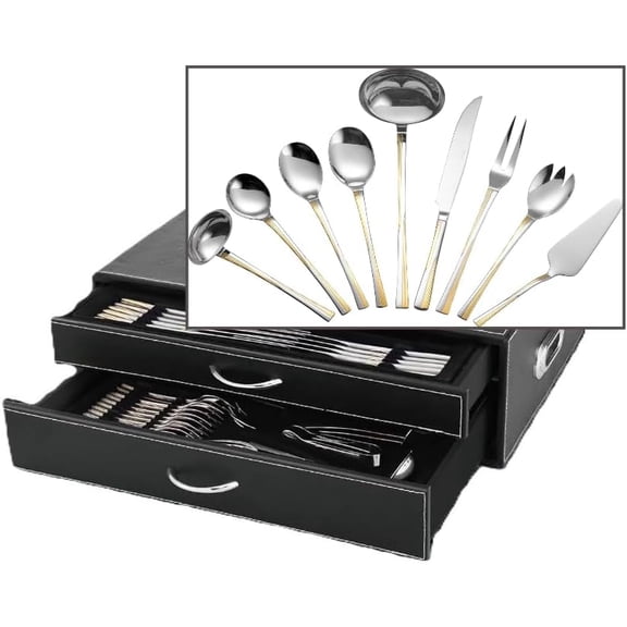 86-Piece Stainless Steel and Gold Flatware Set for 12 - Heavyweight 18/10 Silverware, Stripped Gold