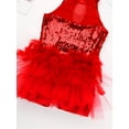 thumbnail image 5 of Venjoe Kids Girls Shiny Sequins Gymnastics Ballet Dance Leotard Unitard Mesh Tutu Skirt with Hair Red 8, 5 of 7