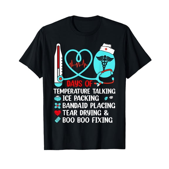 Unique School Nurse 100 Days Celebration Graphic T-Shirt Ideal for 100th Day of School
