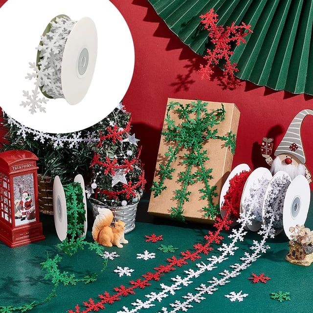 Christmas Snowflake Ribbon Gift Wrapping Embossed Ribbon Holiday Desktop Window Fireplace Red Wine Bottle Decoration Total Length Of Ribbon 196.85 Inches