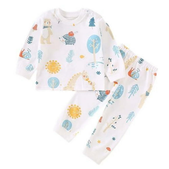 Odeerbi 6M-8Y Boys Girls Algodón Pijama Sets Print Long Johns Pijamas Homewear Niños Camisa de Manga Larga Cuello Redondo Dos Piezas Set