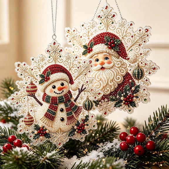 Christmas Pearl Diamond Painting Suncatcher Kit, DIY Craft, Acrylic Round Board with Lace Edge, 3D Mixed-Sized Pearl Beads Craft, Festive Window Wall Decor