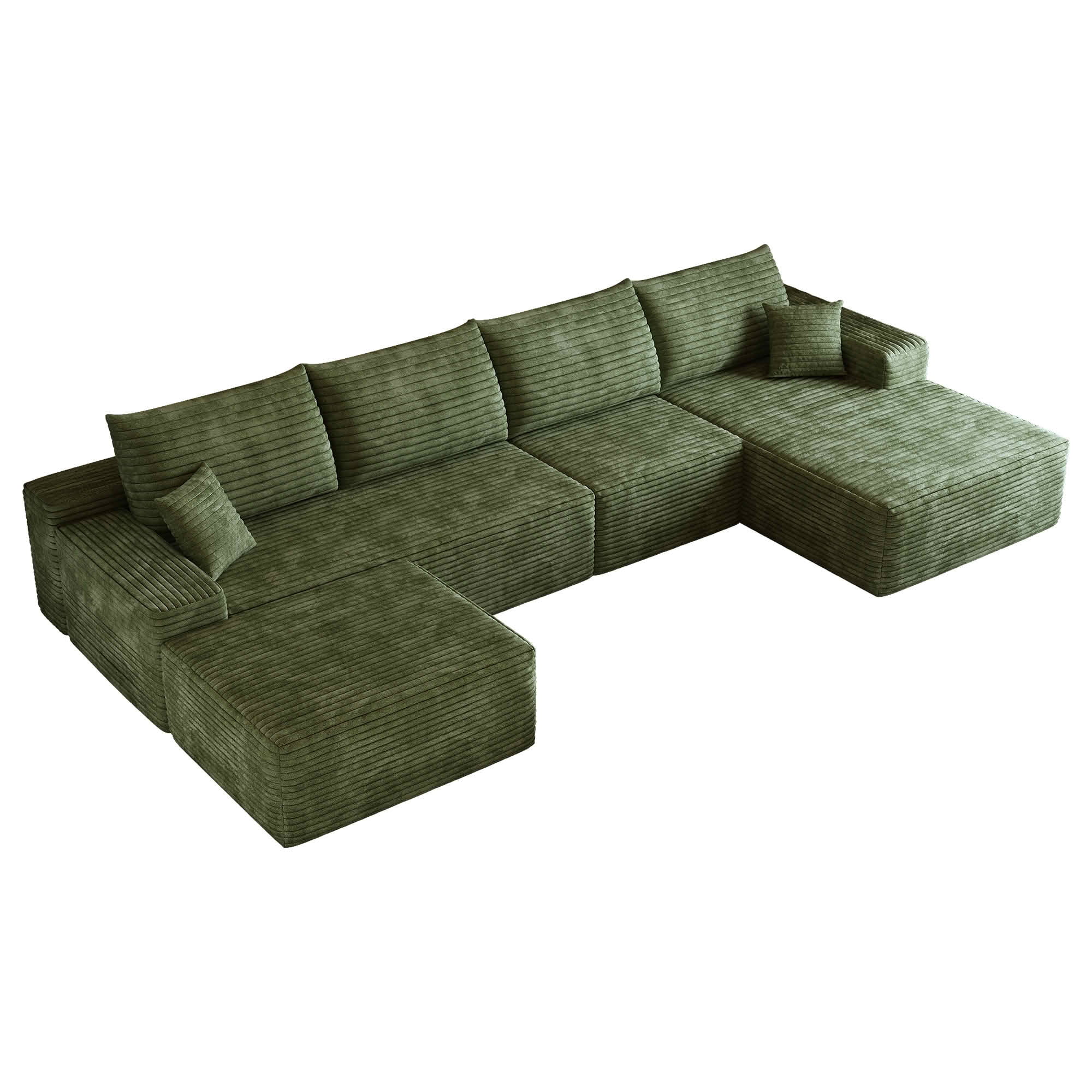 MAYEERTY 135" U-Shaped Modular Cloud Sofa, Plush Corduroy Corner Couch with Ottoman, Deep Seat Leisure Sofa No Assembly for Indoor Use