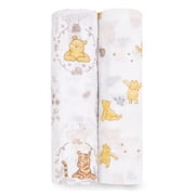 Aden + Anais Essentials x Disney Muslin Swaddle Blankets, Newborn Receiving Blanket for Swaddling, 100% Cotton Baby Swaddle Wrap, 2 Pack, Winnie the Pooh, Unisex