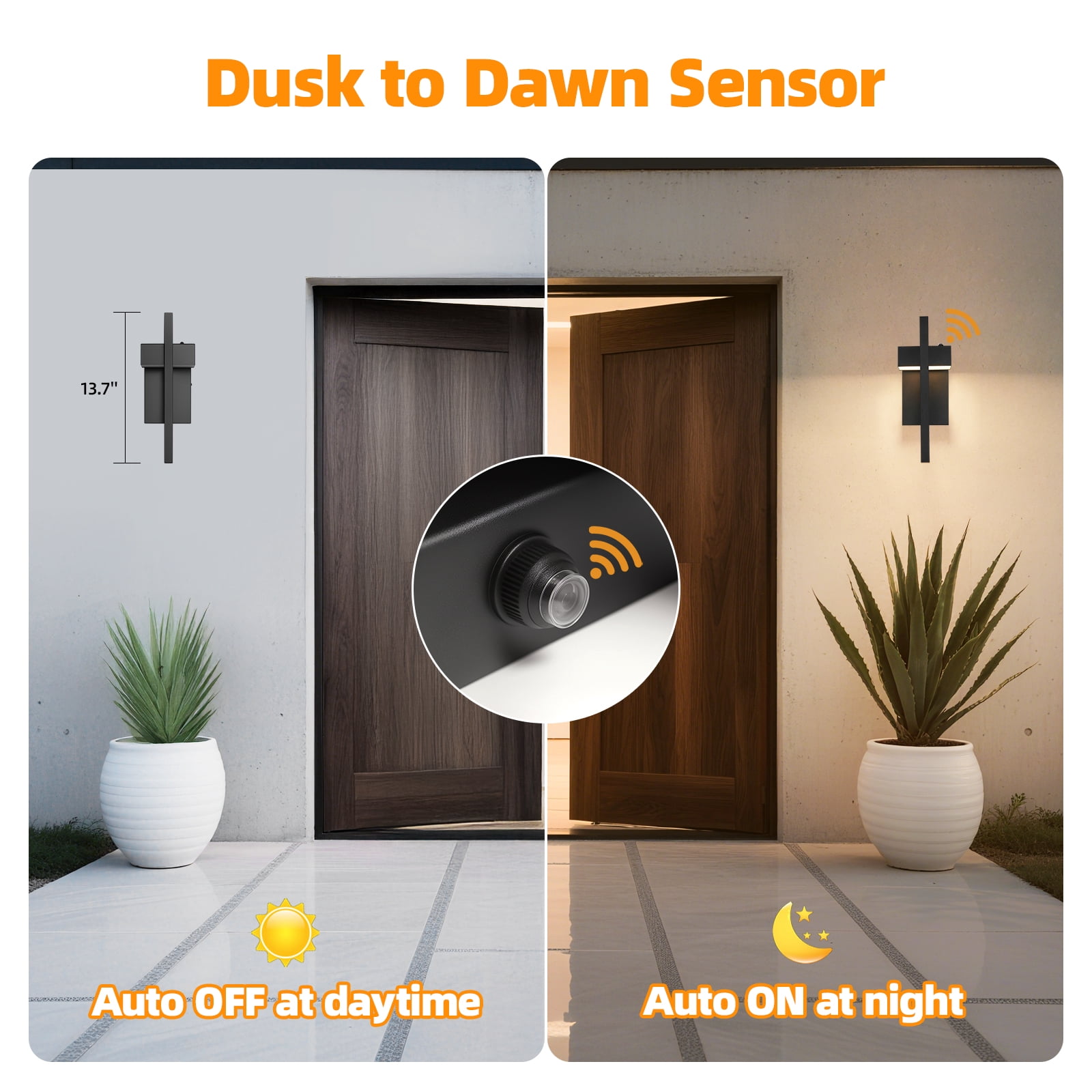 LED Outdoor Wall Sconce Dusk to Dawn Outdoor Lighting, Modern Exterior Lighting Fixtures, Black LED Front Porch Lights Outside Wall Mount Lights for House, Hallway, Warm White 3000K, 2 Pack
