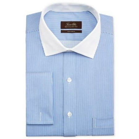 Stripe Non Iron Shirt - NEW TASSO ELBA BLUE STRIPED SPREAD COLLAR FRENCH CUFF NON IRON DRESS SHIRT