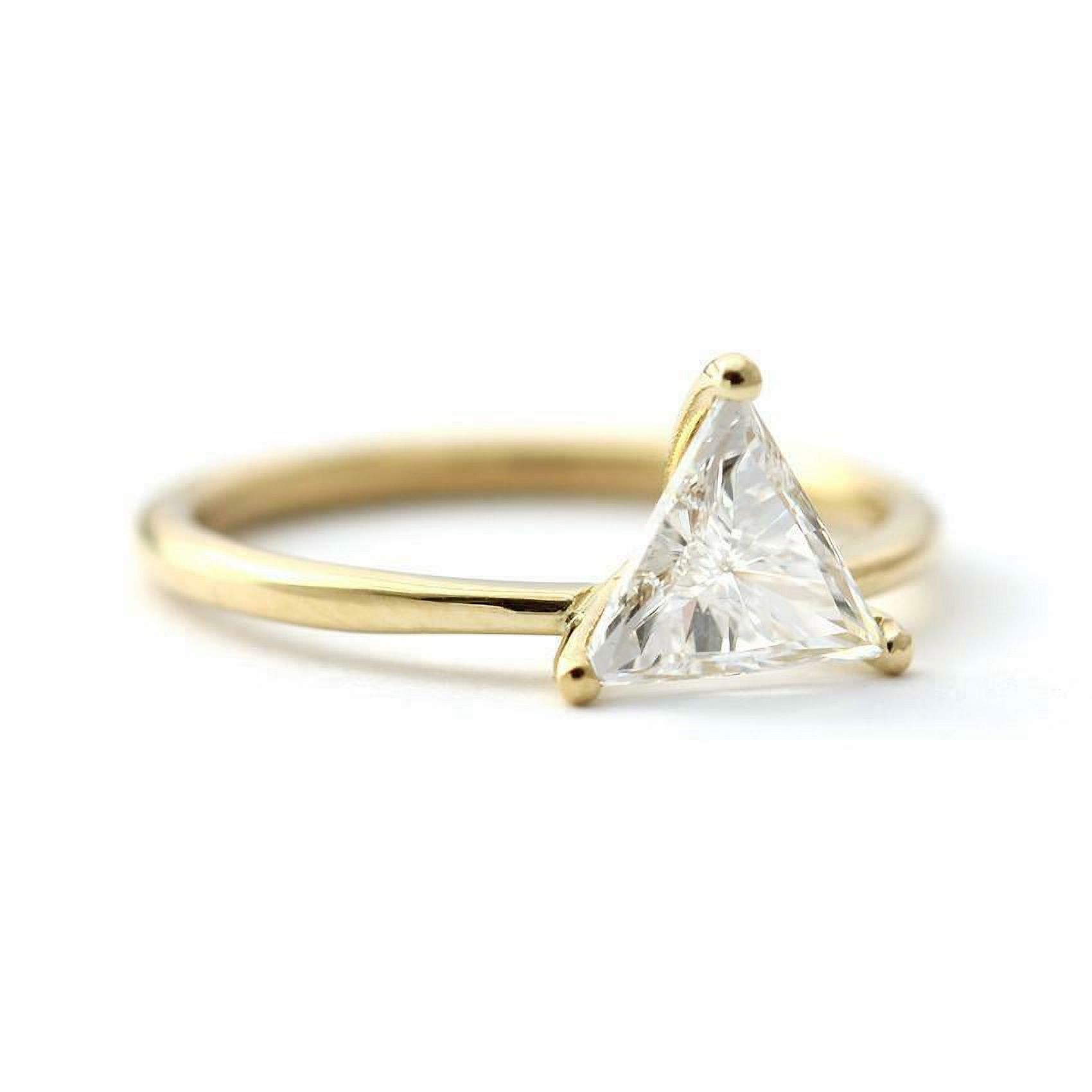 HeartsAndYou 1ct Trillion Cut Moissanite Engagement Ring for Women 18k Yellow Gold Over Silver Minimalist Dainty