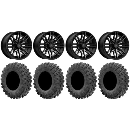 MSA Black Rogue 14 UTV Wheels 27 MotoRavage Tires Kawasaki Mule Pro FXT