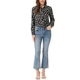 thumbnail image 2 of Unique Bargains Women's Long Sleeve Button-Down Ditsy Floral Shirt Top L Black1, 2 of 6