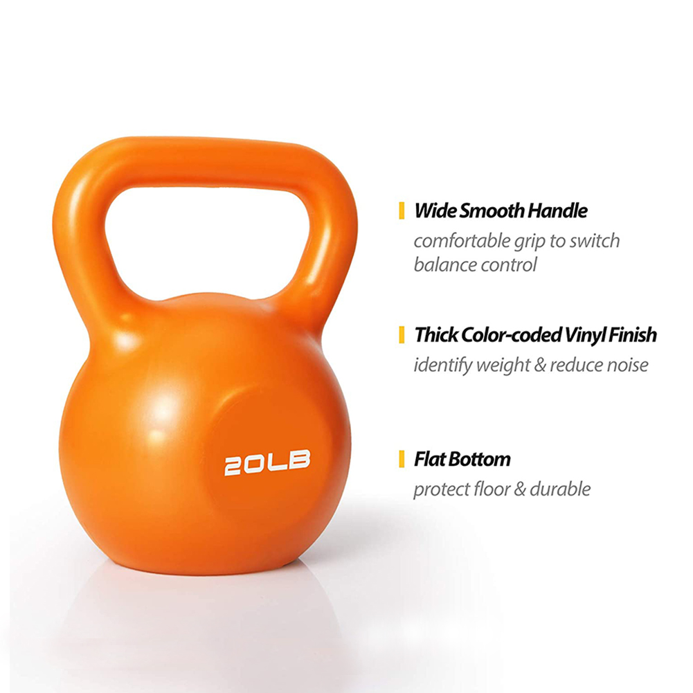 ZHICHUN 20lbs Vinyl Coated Kettlebell, Grey/Purple/Green/Orange Strength Training Kettle Bell with Comfort Wide Grip, Home Gym Weight Lifting Workout Equipment for Beginners Adults Seniors