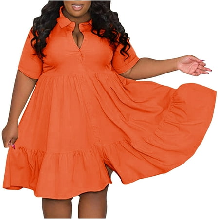 

Sweater Dresses for Women 2022 White Corset Dress Women s Summer Fashion Solid Color Lapel Single Breasted Casual Short Sleeve Shirt Dress Womens Dresses Casual Long Sleeve Orange 5XL