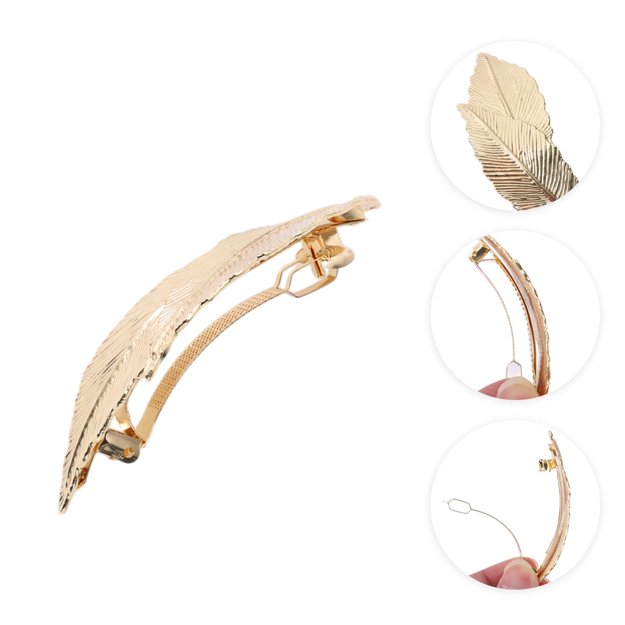 Unique Bargains Fashion Double Leaf Hair Clips for Home Use in Gold Tone