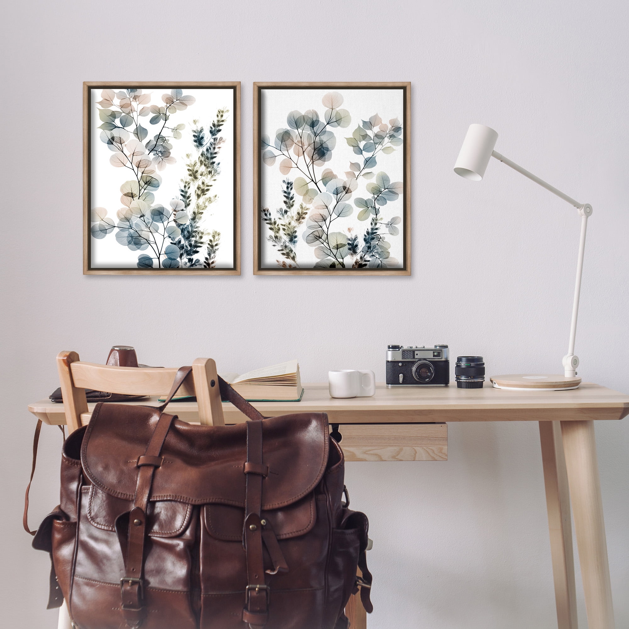 Stupell Industries Collage of Translucent Plants Botanical & Floral Photography Brown Floater Framed Canvas Art Print Wall Art, 17 x 21, Set of 2