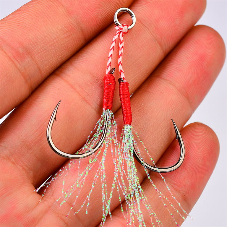 Fishing Hook Double Jig Hooks Thread Feather Fishing Lure Slow
