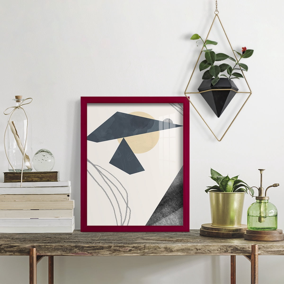 Diamond Slate IV - Framed Print w/glass - Cherry Red