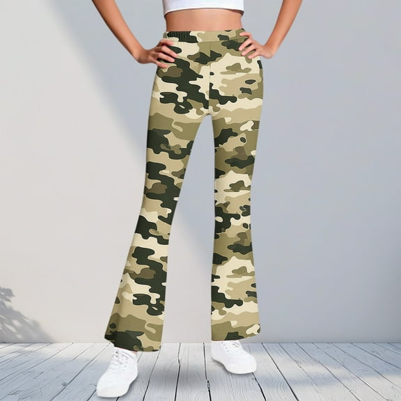 ATOGUTA Girls Flare Leggings High Waisted Casual Kids Print Warm Fleece Bell Bottom Pants Size 5T-16, Army Green