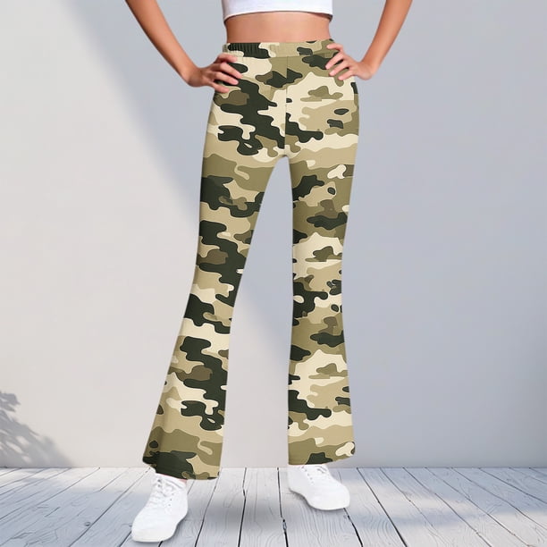 Pantalones largos con estampado de camuflaje para niñas, forro polar cálido, leggings casuales ligeramente acampanados, traje para niñas de 5 a 16 años.