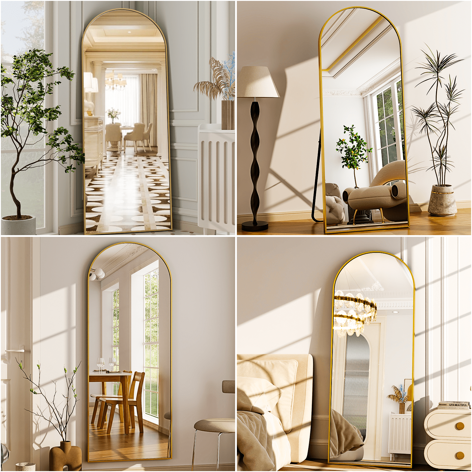 AUROMIR 64"x21" Arched Full Length Mirror Standing Full Body Floor Mirror,Gold