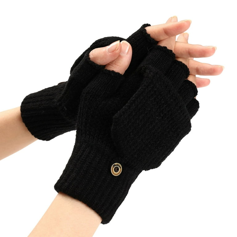 Winter Gloves Unisex Solid Color Knitted Convertible Fingerless Gloves