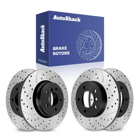 AutoShack Front Vented & Rear Vented Drilled & Slotted E-Coated Brake Rotors 4-PC Set Replacement for 2001-2005 BMW 320i ShadowGuard