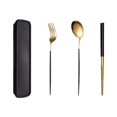 thumbnail image 1 of Ensemble de Vaisselle Portable en Acier Inoxydable 4 Pcs, Lavable au Lave-Vaisselle Réutilisable, Inclut Fourchette Cuillère Baguettes avec Boîte (Noir Doré), 1 of 5
