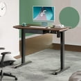 thumbnail image 2 of Fenge Height Adjustable Electric Standing Desk with Drawer and Headset Hook Sit Stand Up Computer Desk Leaf Shaped Home Office Table Black and Brown Top, 2 of 6